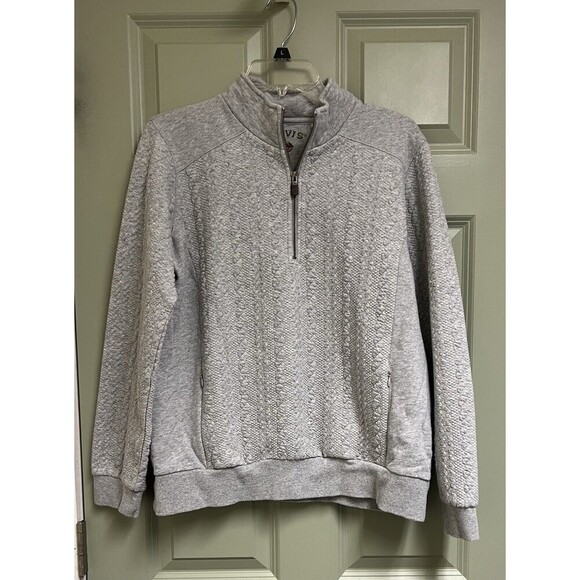 ORVIS Braided Pullover Sweatshirt Women Size Large Gray 1/4 Zip Elbow Patches - Picture 1 of 14